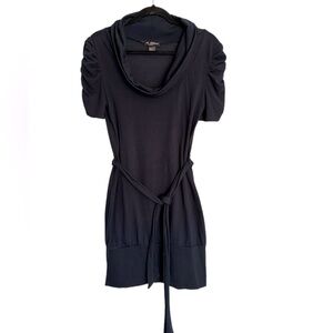 DELlIRIOUS LOS ANGELES Navy Blue Sweater Dress Cowl Neck Belted